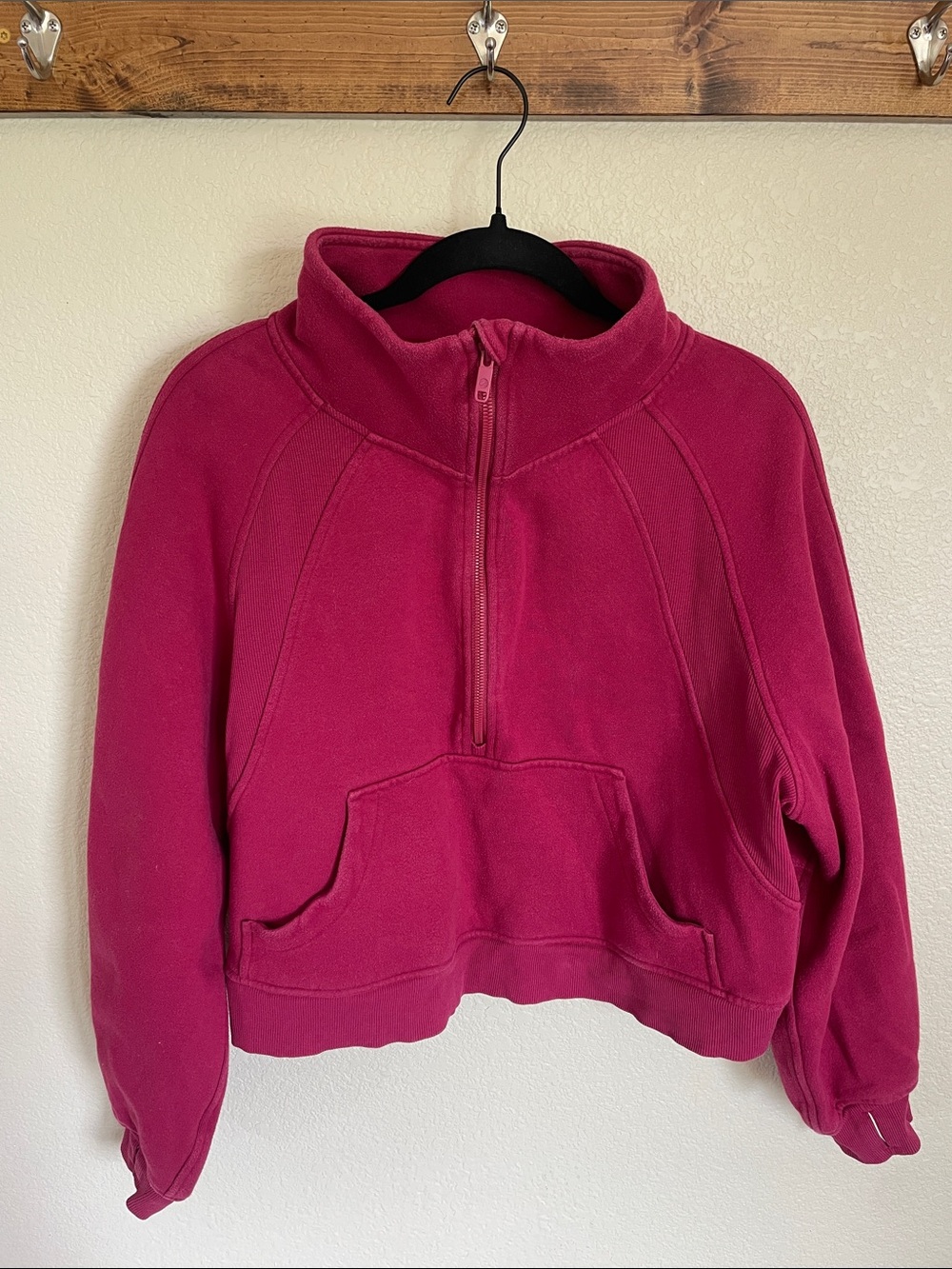 Women's Half-Zip Cropped Fleece Pullover Sweatshirt Raspberry M/L Activewear